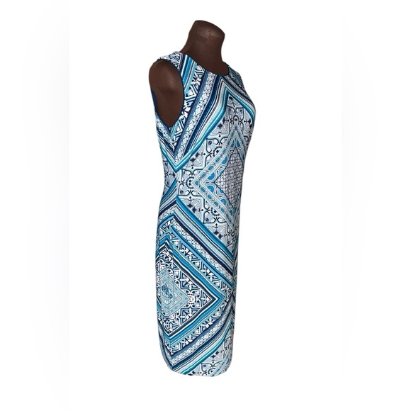 WHITE HOUSE BLACK MARKET Blue White Diamond Print Body Con Pencil Dress Size Med - Picture 3 of 6